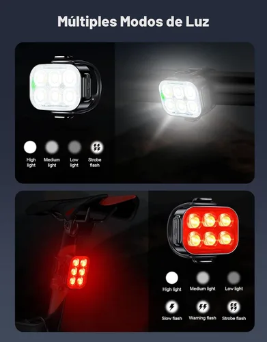 Vista 4 de Zewdov Bike Lights for Night Riding, Rechargeable Bike Light Front and Back