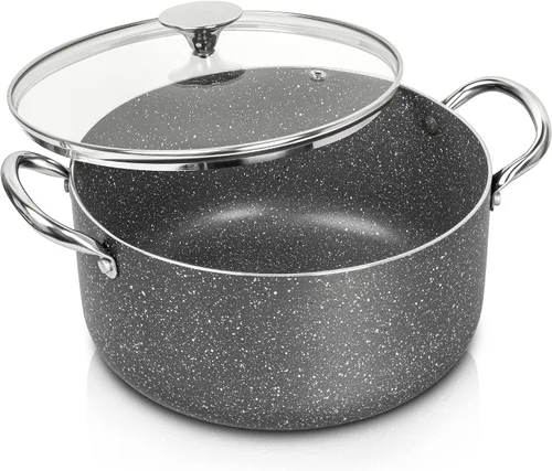 Vista 18 de MICHELANGELO Olla de sopa antiadherente de 4.3 cuartos de galón con tapa, revestimiento de granito no tóxico, compatible con inducción, olla Negro