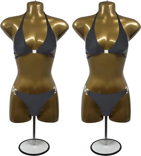 Vista 6 de 2 Mannequin femenino dorado cadera cuerpo largo torso vestido formas y gancho colgante, tallas S-M