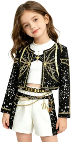Vista 2 de Vestido con detalle de cadena brillante para niñas, traje de rendimiento inspirado en la moda K-pop para niñas