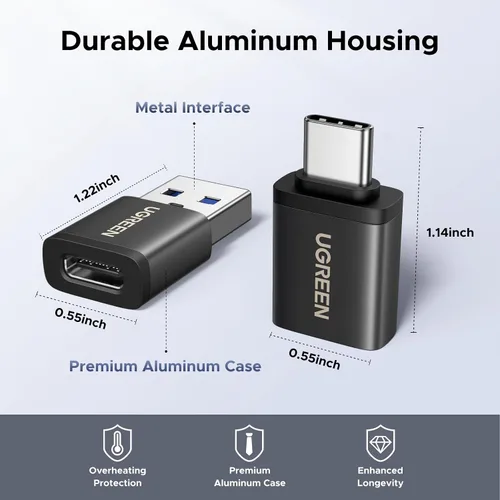 Vista 8 de UGREEN Adaptador USB a USB C Combo de 4 unidades, convertidor USB C de 10 Negro