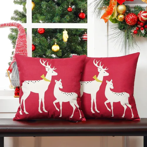 Vista 2 de CAROMIO Juego de 2 fundas de almohada rojas de Navidad de 18 x 18 pulgadas, decoración de interiores y el hogar, almohadas decorativas para sala
