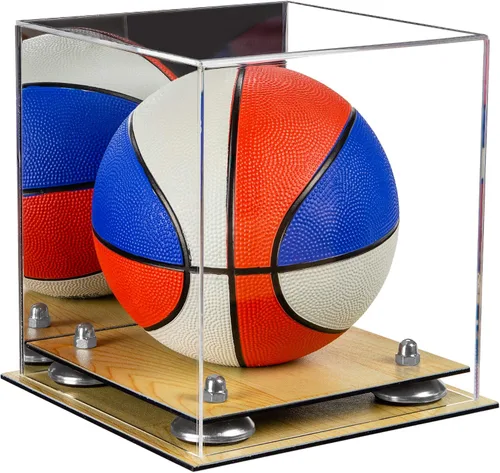 Vista 130 de Better Display Cases Mini acrílico - Miniatura (no tamaño completo) Baloncesto vitrina con elevadores negros y espejo (A015-BR)