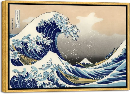 Vista 8 de Wieco Art Arte enmarcado de aluminio negro grande, 3 paneles, gran ola de Kanagawa, Katsushika Hokusai, impresiones en lienzo de arte de pared