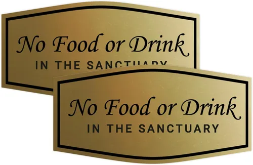Vista 15 de Fancy No Food Or Drink In The Sanctuary Letrero (Negro) - Pequeño (paquete de 1)