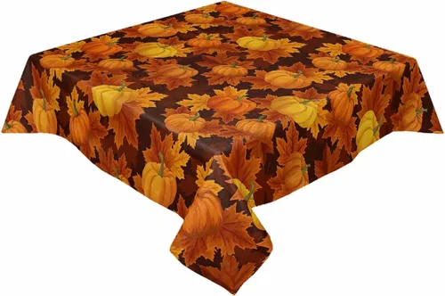 Vista 20 de Mantel rectangular de Acción de Gracias, mantel rectangular de calabaza naranja de 60 x 102 pulgadas, manteles de hojas de arce otoñales, mantel