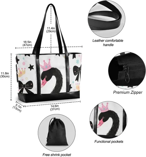 Vista 4 de Lindo bolso de mano esencial de cisne negro de dibujos animados con portátil con cremallera bolsas de trabajo para viajes gimnasio vacaciones