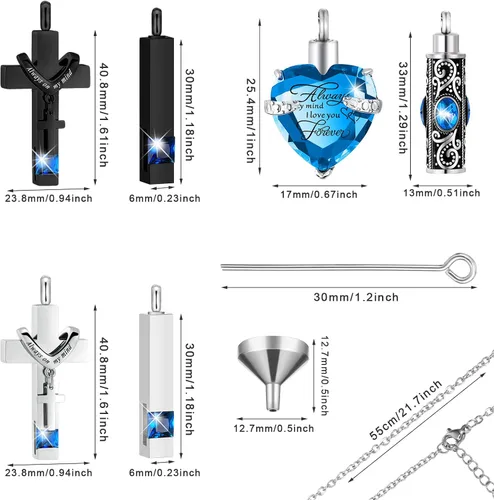 Vista 2 de Fumete 6 piezas de collar de cenizas, joyería de urna para cenizas humanas, colgante conmemorativo - para hombres y mujeres