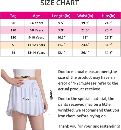 Vista 4 de KEREDA Pantalones cortos fluidos para niñas, pantalones cortos de mariposa para niñas adolescentes con forro de elastano 2 en 1 para correr