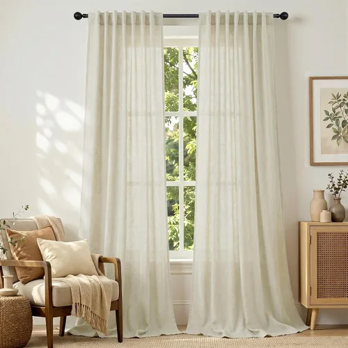 Vista 43 de DANCURTON Cortinas de lino para ventana, cocina moderna, dormitorio, ventanas pequeñas, 2 paneles con bolsillo con pestaña trasera, gruesas