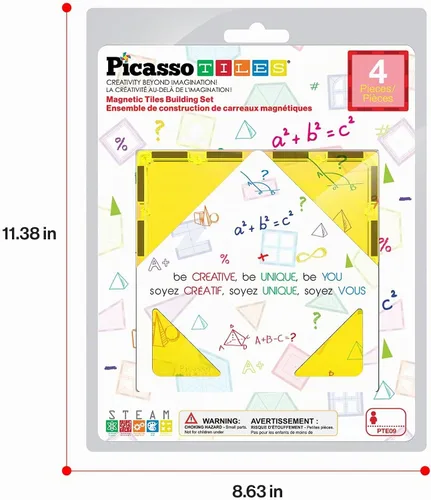 Vista 8 de PicassoTiles Bloque de construcción magnético de 4 piezas de azulejos magnéticos de forma cuadrada grande juguete de construcción STEM kit