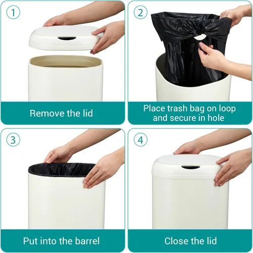 Vista 5 de Takywep Basurero automático de acero inoxidable de 8 galones con tapa, sensor de movimiento sin contacto de 30 litros, cubo de basura cilíndrico