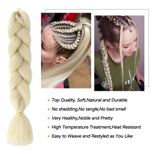 Vista 2 de Extensiones de cabello trenzado rubio (613#) trenzado sintético para ganchillo Box Twist para mujeres, 24 pulgadas, 3.53 oz/paquete
