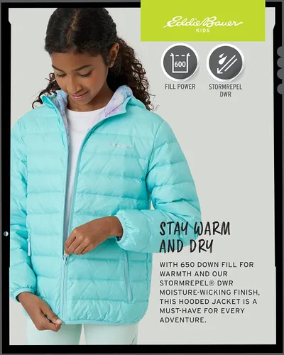 Vista 5 de Eddie Bauer CirrusLite - Chaqueta de plumón resistente a la intemperie para niñas, acolchado con aislamiento acolchado de burbujas (3-20)