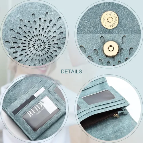 Vista 3 de Aphison - Cartera larga de cuero suave RFID para mujer, con caja de regalo