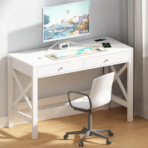 Vista 13 de ChooChoo Escritorio de Oficina en Casa Mesa de Escritura Mesa de Computadora Diseño Moderno Escritorio Negro con Cajones, Mesa de Tocador
