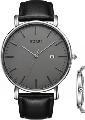 Vista 11 de BUREI Relojes de pulsera para hombre, relojes minimalistas de moda, analógicos de cuarzo, impermeables para hombres Banda negra negra