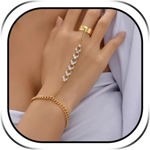 Vista 16 de Long tiantian Pulsera de cadena de mano, pulseras de oro para mujer, pulseras de cadena de eslabones de moda, anillo de dedo, pulsera de esclavos