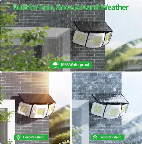 Vista 5 de intelamp Luces de Inundación Solares para Exteriores Impermeables, 6000 mAh, 1200 lúmenes, funciona con energía solar, doble sensor de movimiento