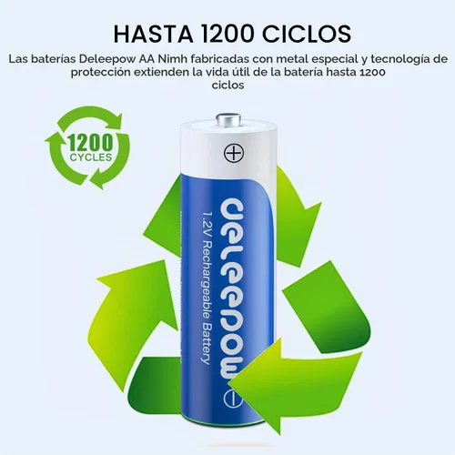 Vista 3 de Baterías recargables AA Nimh 3300mAh 1.2V tamaño AA recargable de alta capacidad 1200 ciclos, paquete de 8 (solo batería)