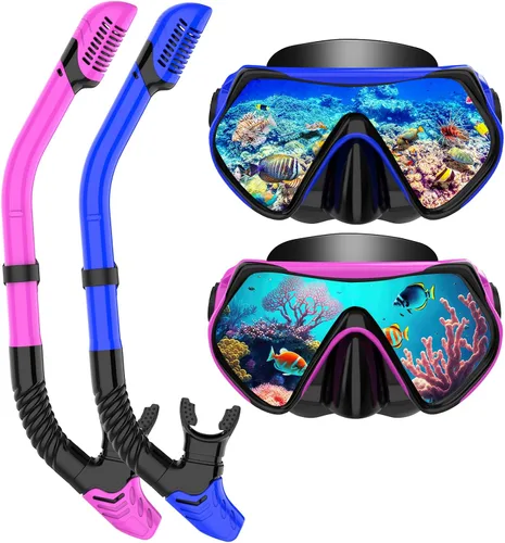 Vista 18 de Equipo de esnórquel para adultos, conjunto de esnórquel máscara de buceo con tubo seco superior, gafas de natación para adultos con cubierta nasal