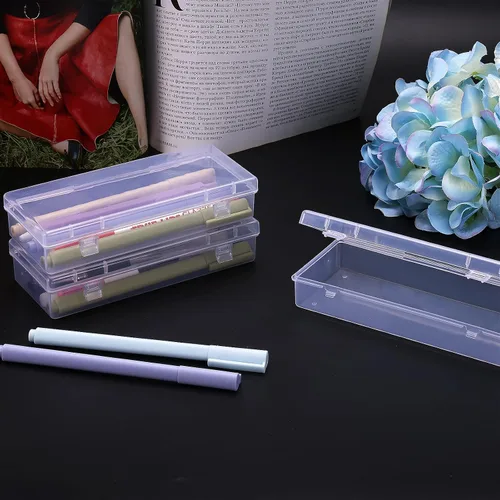 Vista 4 de WLLHYF Paquete de 3 recipientes de almacenamiento pequeños de plástico con tapas con bisagras, caja rectangular de plástico transparente