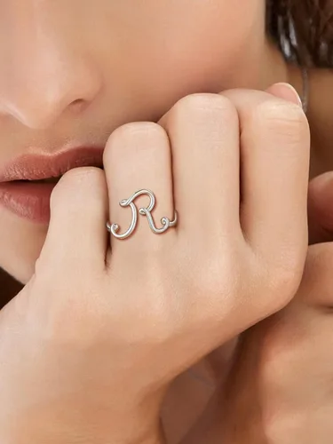Vista 3 de SILVERCUTE Anillos con iniciales S925, tamaño ajustable 6-12, letra del alfabeto A-Z, joyería personalizada con iniciales trenzadas, anillos