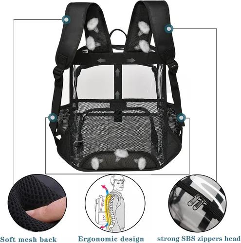 Vista 2 de KUI WAN Mochila transparente transparente aprobada para estadios, resistente y transparente, Azul, Mochila transparente aprobada para estadios
