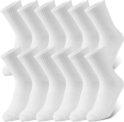 Vista 13 de Calcetines deportivos para correr con compresión de arco, calcetines acolchados de algodón para un ajuste seguro, blanco y negro