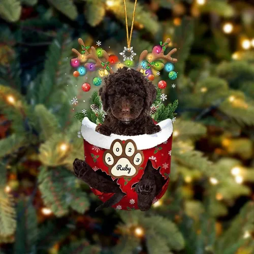 Vista 40 de Adornos personalizados de Pug cervatillo – Decoración personalizada para árbol de Navidad con patas de bolsillo de nieve
