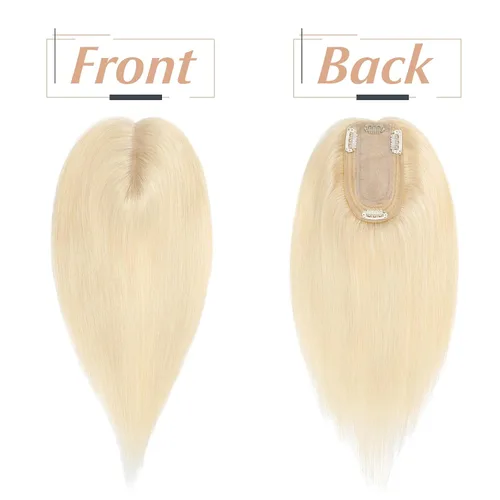 Vista 9 de Toppers de cabello humano con clip de 6 pulgadas, cabello lacio para pérdida de cabello, cubierta de cabello fino, cabello gris, rubio ceniza #613