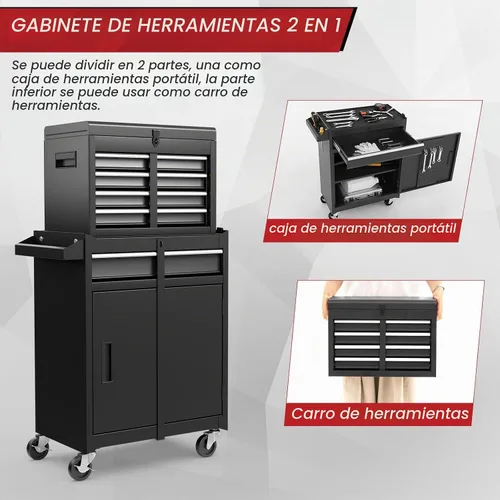 Vista 4 de ERGOMASTER Caja de Herramientas Resistente con Ruedas con Gabinete de 5 Cajones Bloqueables y Gabinete Extraíble para Garaje y Taller - Negro