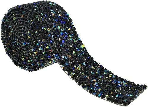 Vista 16 de Hahiyo Cinta de diamantes de imitación de cristal, pegamento térmico, reutilizable, elástico, rollo de malla brillante, 1 yarda, palo de planchar