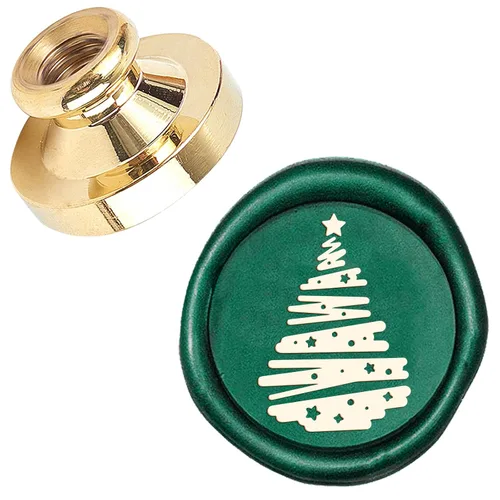 Vista 17 de CRASPIRE Sello de cera de sellado de Feliz Navidad, árbol de Navidad, estrella X'Mas EVE de 0.984 in, sello de cera reemplazable, cabeza de latón