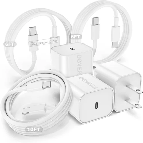 Vista 14 de Cargador rápido USBC de 20 W para iPhone 17 16 15 y cable de carga de 6/6/10 pies