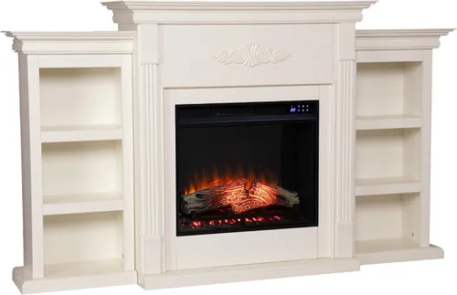 Vista 3 de SEI Furniture - Chimenea eléctrica con pantalla táctil Tennyson con estantes para libros - Marfil - Diseño de transición, vidrio marfil y madera