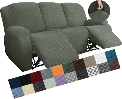 Vista 56 de YEMYHOM Funda elástica de 4 piezas para silla reclinable de jacquard con bolsillo lateral, antideslizante, ajustable, protector de muebles con parte