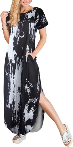 Vista 5 de ANRABESS - Vestido largo de playa de verano con bolsillos, suelto, informal, de manga corta, para mujer
