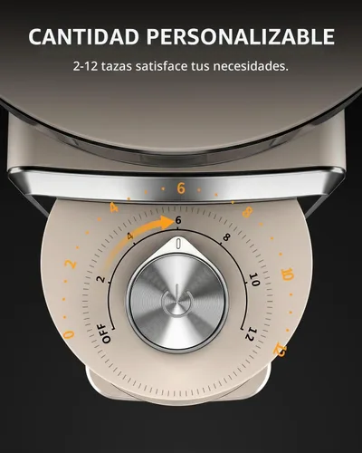 Vista 5 de KIDISLE Molinillo de café cónico 2.0, molinillo eléctrico de granos de café para molienda precisa, 35 ajustes, selector de 2 a 12 tazas, diseño Beige