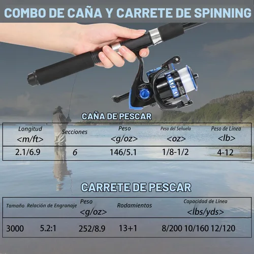 Vista 7 de Tripquips Caña de pescar, caña de pescar telescópica de 6.9 pies y carrete combinado con alicates de pesca y agarre de labios equipo de pesca