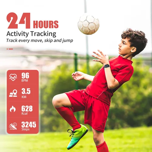 Vista 3 de Reloj de fitness para niños, reloj inteligente impermeable IP68 con esfera de reloj de 1.4 pulgadas, 19 modos deportivos, podómetros, frecuencia