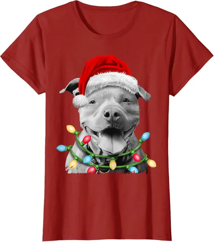 Vista 67 de Pit Bull Santa - Camiseta de perro con luces para árbol de Navidad para niños, Negro, S