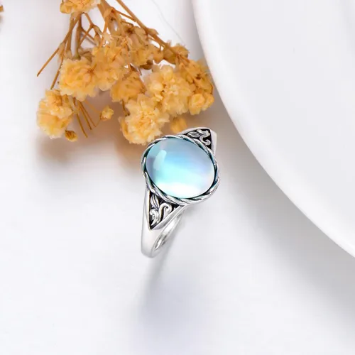 Vista 5 de Turquoise Vintage Ring for Women, S925 Sterling Silver Oval Cut Natural TurquoiseMoonstoneBlack Onyx Boho Turquoise Jewelry for Birthday Mother's