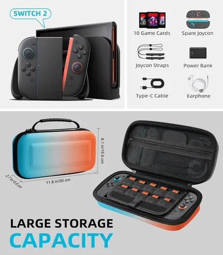 Vista 12 de TiMOVO Carrying Case for Nintendo Switch 2 (2025), Large Capacity Protective Hard Shell Portable Travel Case Pouch for Switch 2, with 10 Game Card