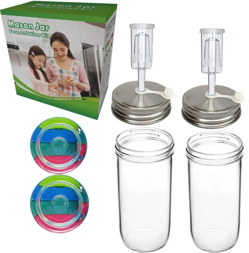Vista 6 de Tarro de fermentación de 2 litros, kit de fermentación con pesos de fermentación y esclusas de aire para fermentación, decapado, enlatado