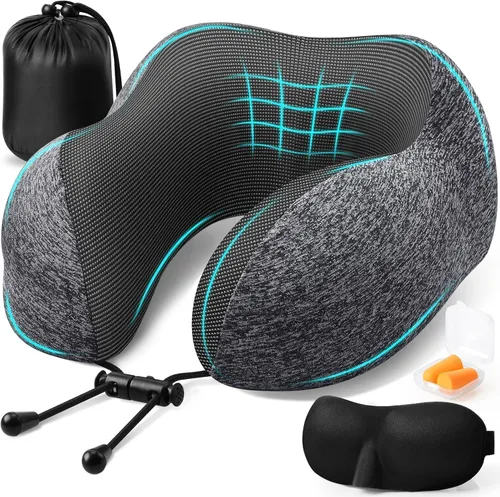 Vista 10 de ExploreBliss Almohada de viaje, almohadas de viaje para dormir en avión, almohada cervical de avión, juego de almohada de espuma viscoelástica
