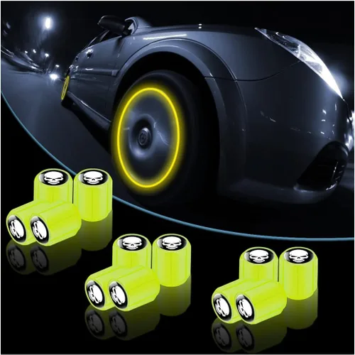 Vista 20 de 12 tapones fluorescentes para válvulas de neumáticos, resistentes a la corrosión, para automóvil, con forma de calavera iluminada luminosa que