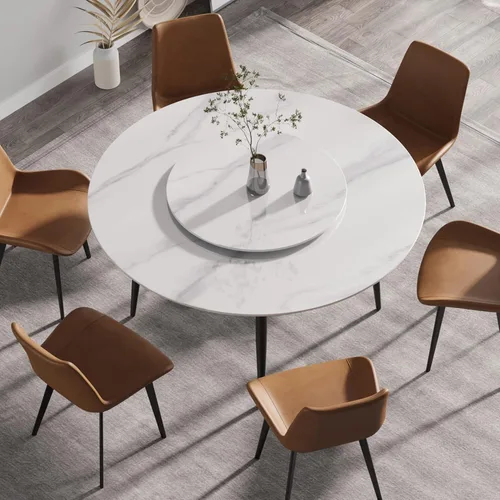 Vista 10 de Mesa de comedor moderna con tocadiscos desmontable, mesa de comedor de mármol de piedra sinterizada con patas de metal, mesa de cocina