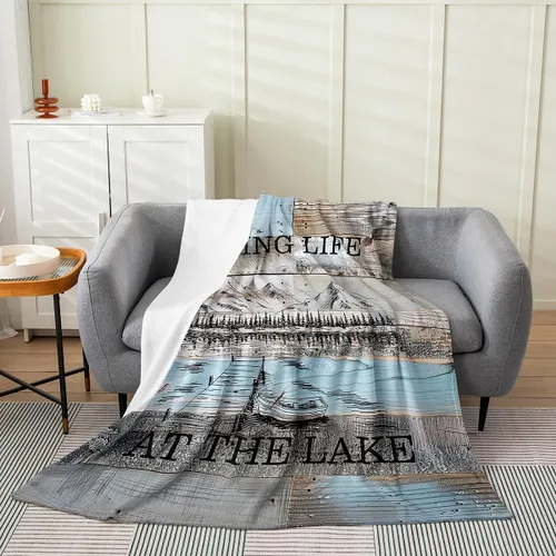 Vista 10 de Erosebridal Manta de casa del lago de tamaño Queen, manta náutica de ancla para niños, adolescentes, adultos, retro, velero, casa de lago, manta