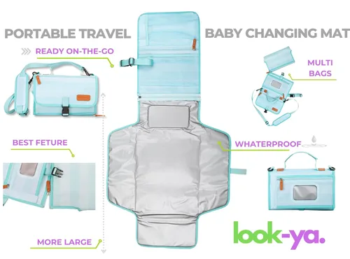 Vista 2 de LOOK-YA Cambiador de pañales portátil, cambiador portátil para niñas y niños recién nacidos, cambiador de bebé con bolsillo inteligente